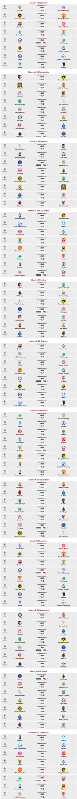 CALENDRIER CHAMPIONS LEAGUE 2021-2022