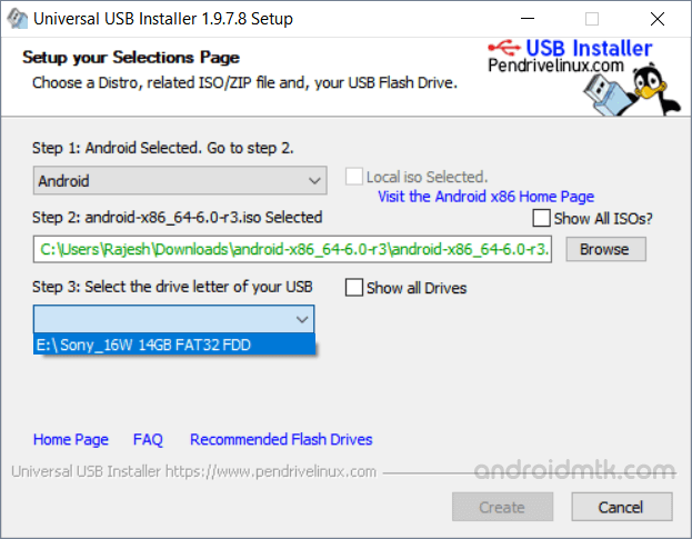 programme d'installation USB universel choisissez le lecteur